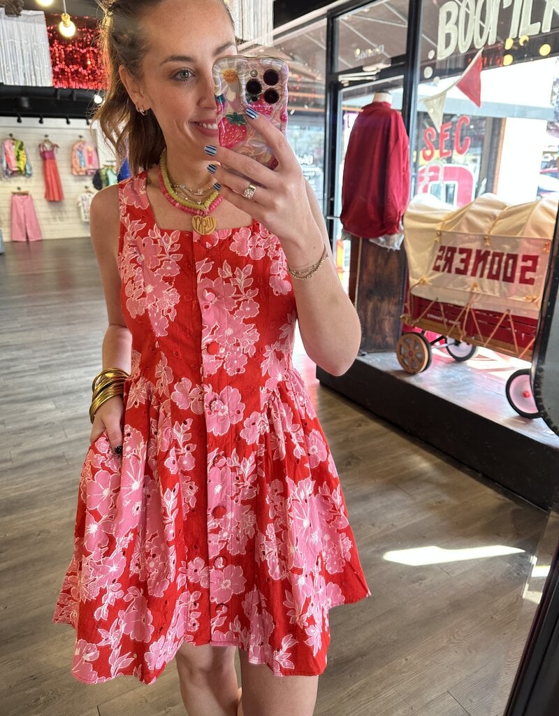 Red and Pink Floral Dress