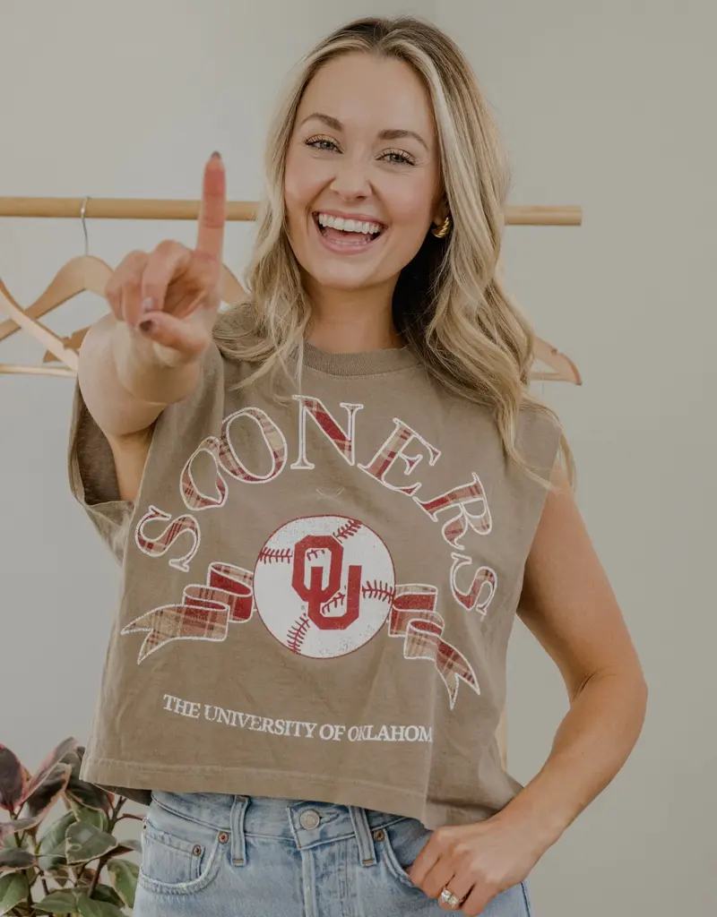 Brown OU Sooners Baseball Muscle Tank