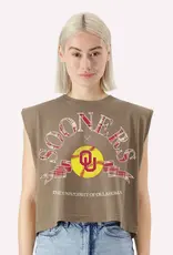 Brown OU Sooners Yellow Softball Muscle Tank