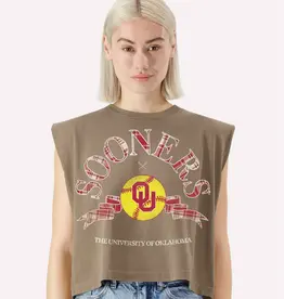 Brown OU Sooners Yellow Softball Muscle Tank