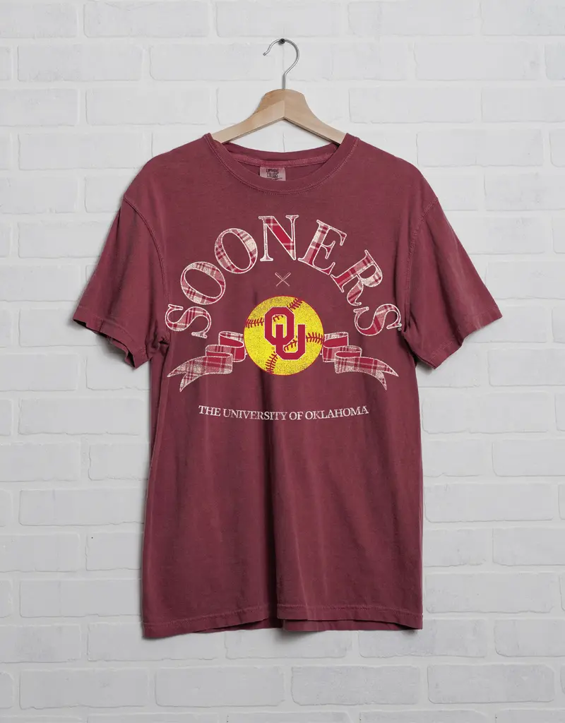 Crimson OU Sooners Yellow Softball Tee