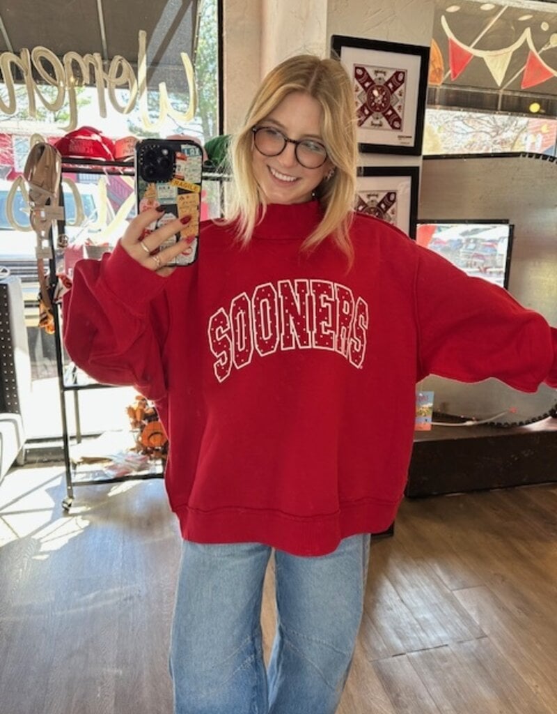 Oklahoma Sooners Polka Dot Red Mock Neck Reversible Sweatshirt