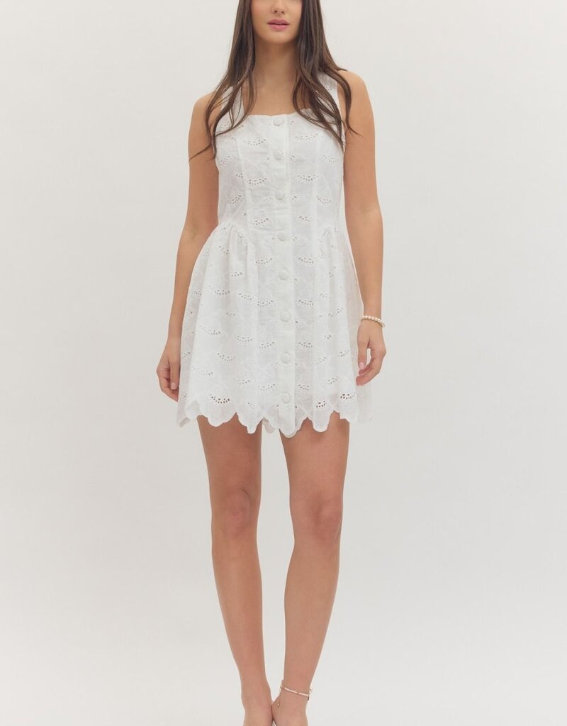 White Eyelet Scallop Dress