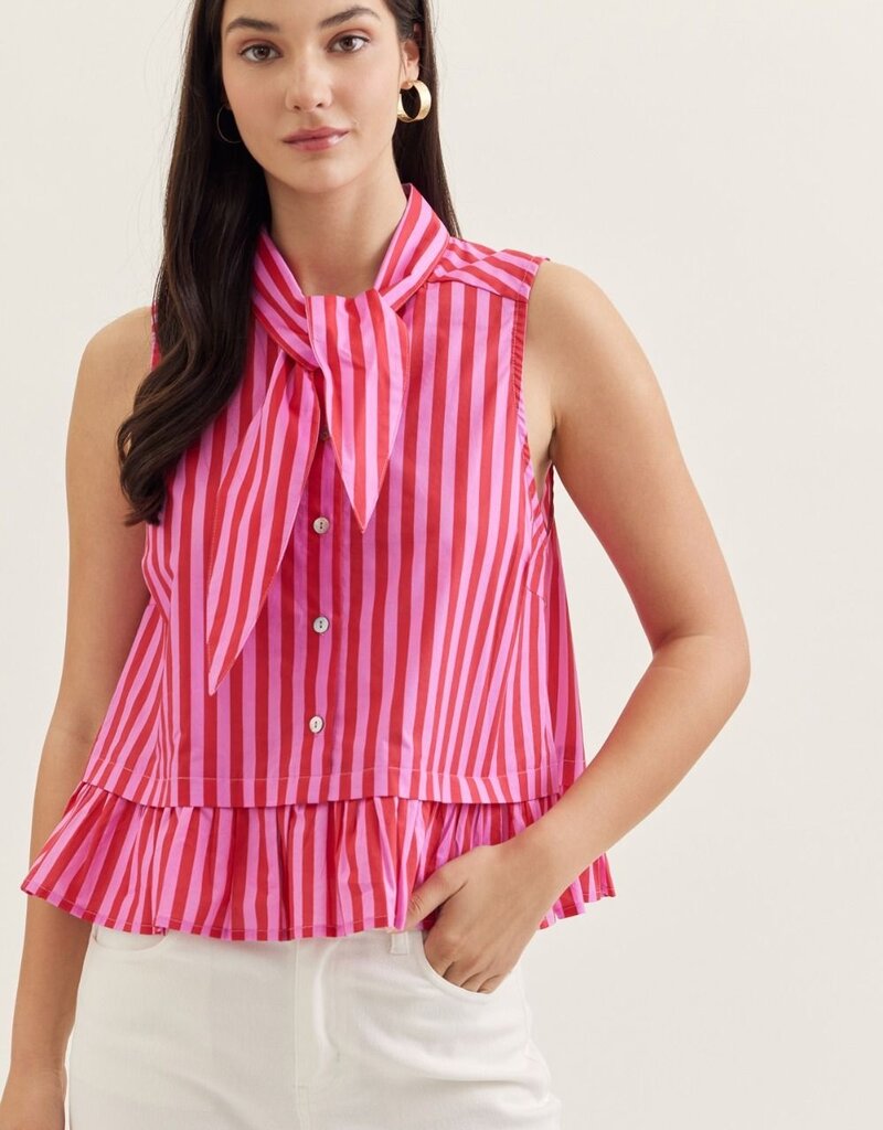 Red and Pink Stiped Blouse Tank