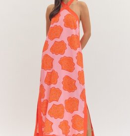 Pink and Orange Seashell Halter Neck Dress