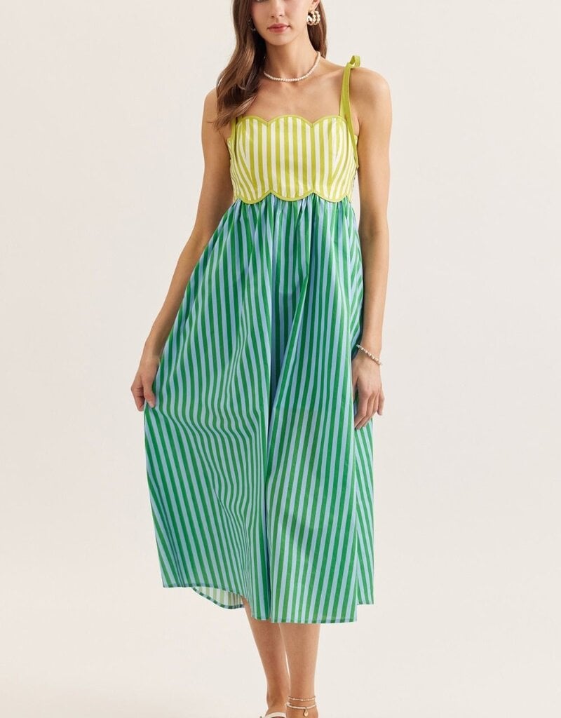 Kiwi Green Scallop Maxi Dress