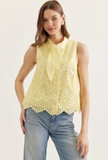 Yellow Embroidered Tank Blouse with Tie