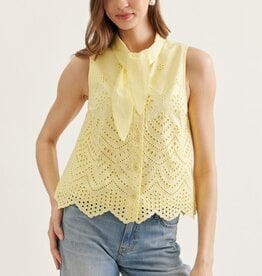 Yellow Embroidered Tank Blouse with Tie