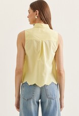 Yellow Embroidered Tank Blouse with Tie