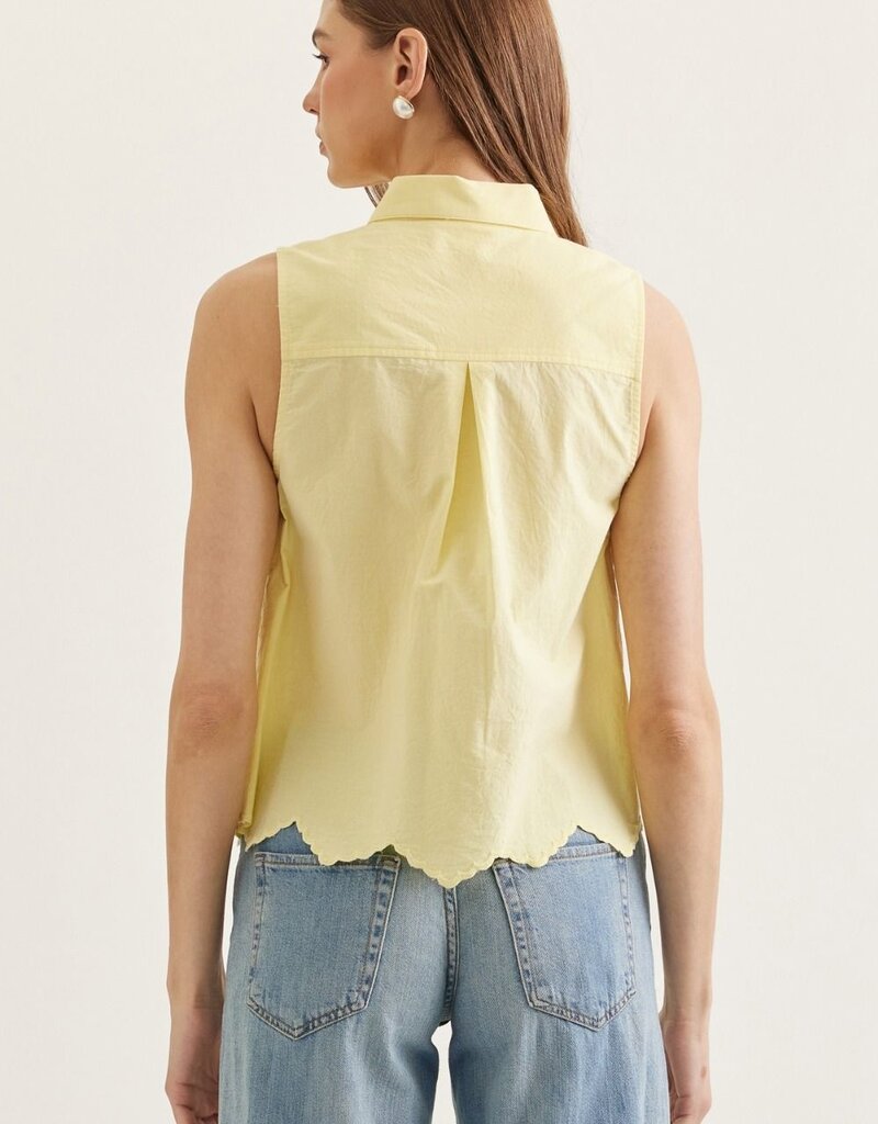 Yellow Embroidered Tank Blouse with Tie
