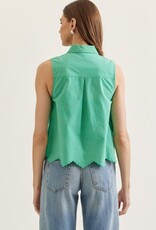 Green Embroidered Tank Blouse with Tie