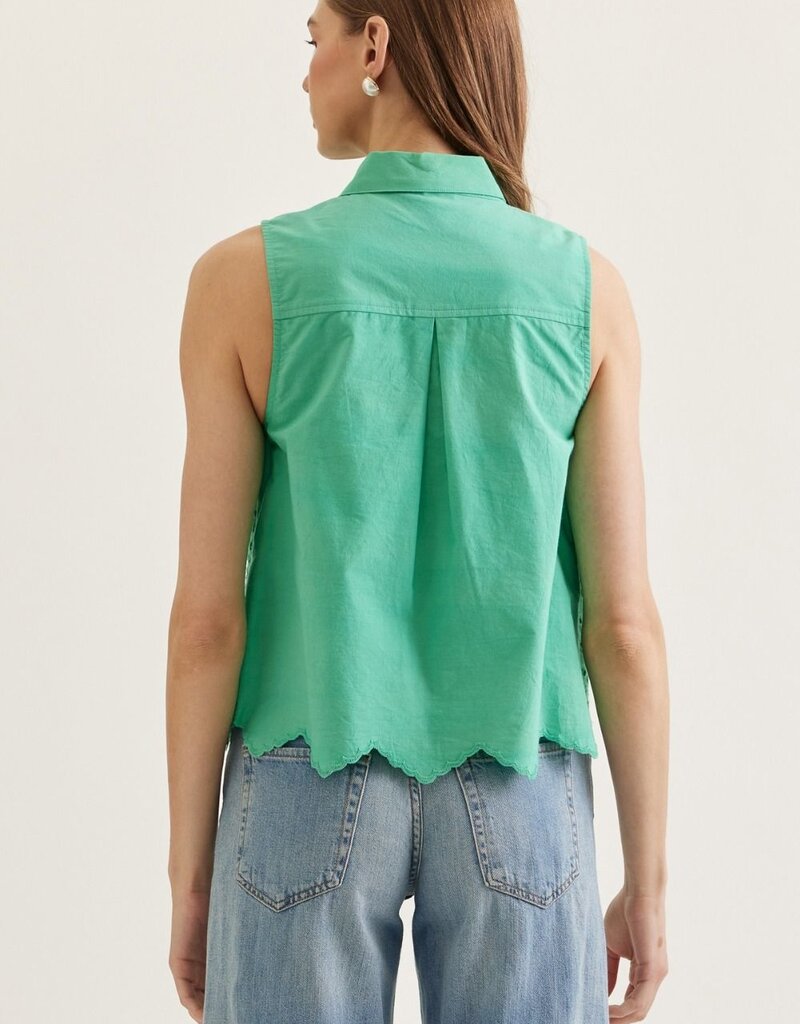 Green Embroidered Tank Blouse with Tie