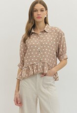 Polka Dot Button Up Ruffle Top