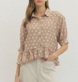 Polka Dot Button Up Ruffle Top