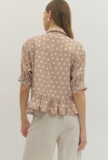 Polka Dot Button Up Ruffle Top