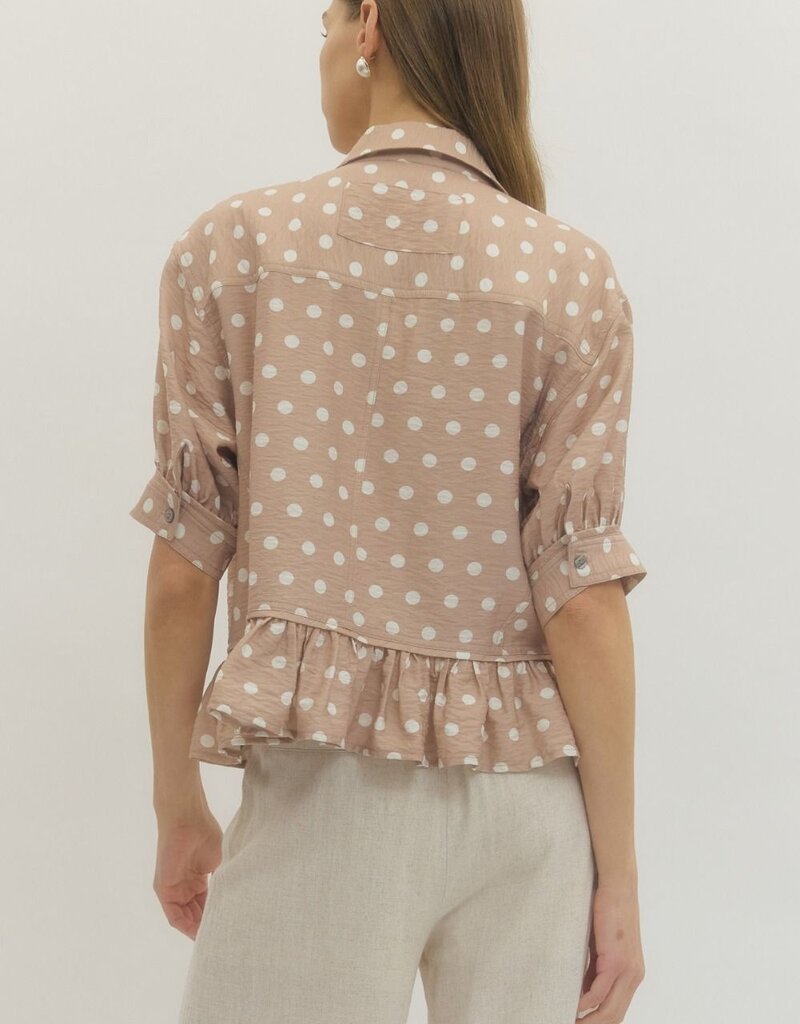 Polka Dot Button Up Ruffle Top