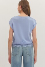 Chambray Sweater Knit Top with Lace