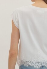 White Sweater Knit Top with Lace