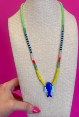 Long Fish Pendant Necklace- Blue