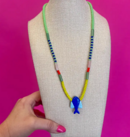 Long Fish Pendant Necklace- Blue
