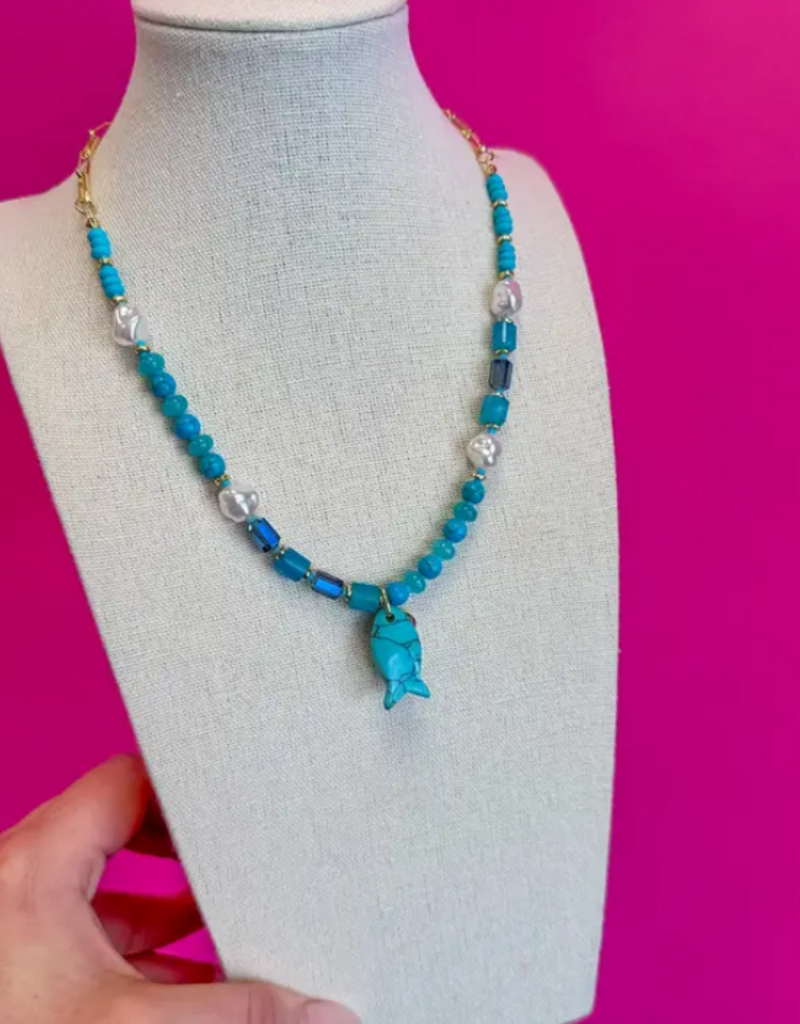 Fish Charm Necklace- Turquoise