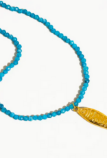 Gold Fish Beaded Necklace- blue
