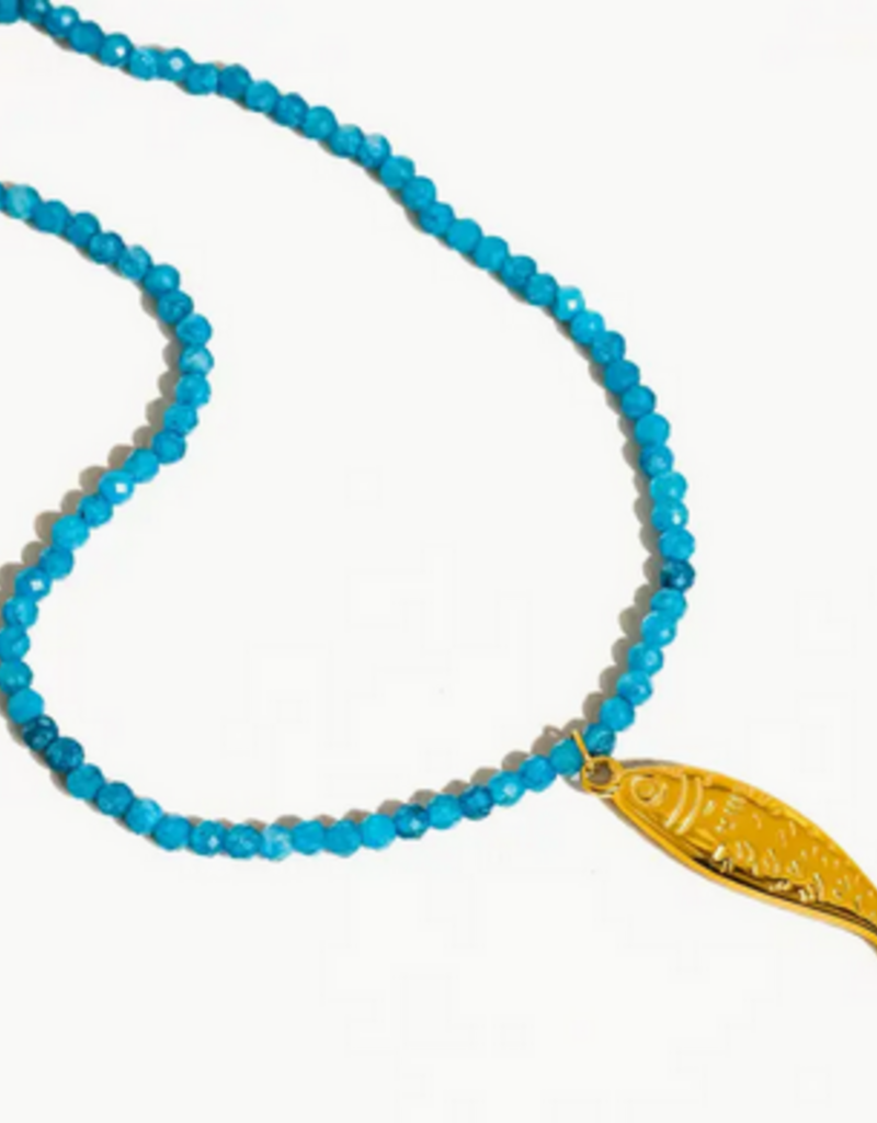 Gold Fish Beaded Necklace- blue