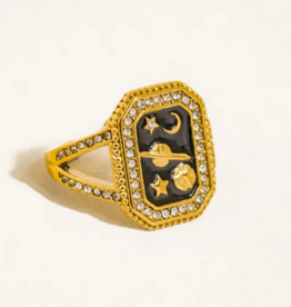Lulora Gold statement ring- black