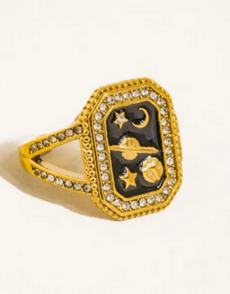 Lulora Gold statement ring- black