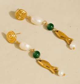 Gold Freshwater Pearl Fish Earrings