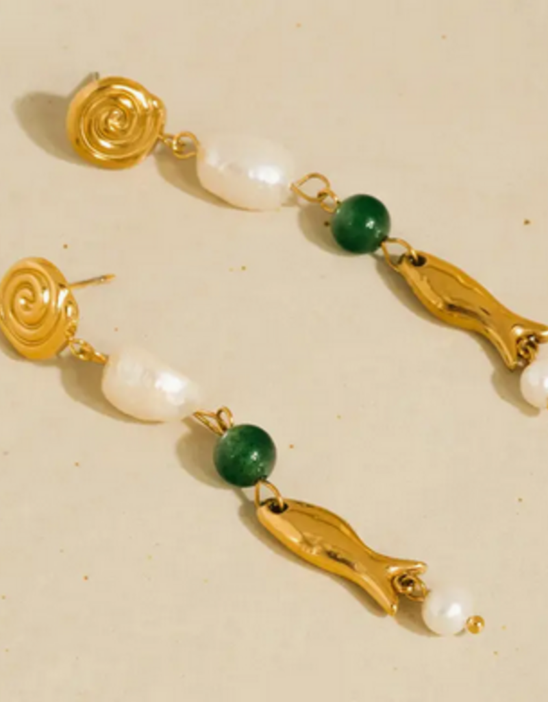 Gold Freshwater Pearl Fish Earrings