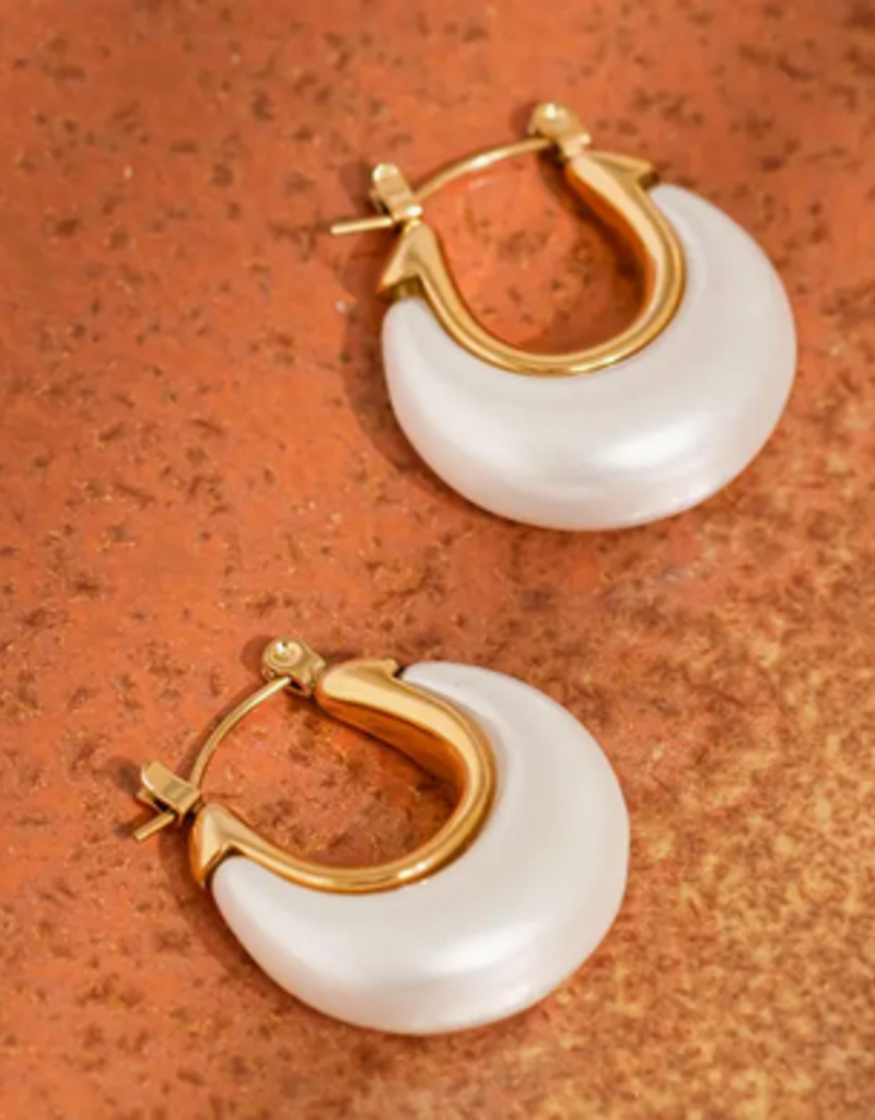 Roselle Gold Teardrop Hoop earrings-white