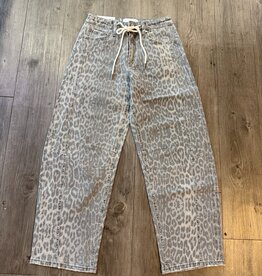High Rise Leopard Print Barrel Jeans
