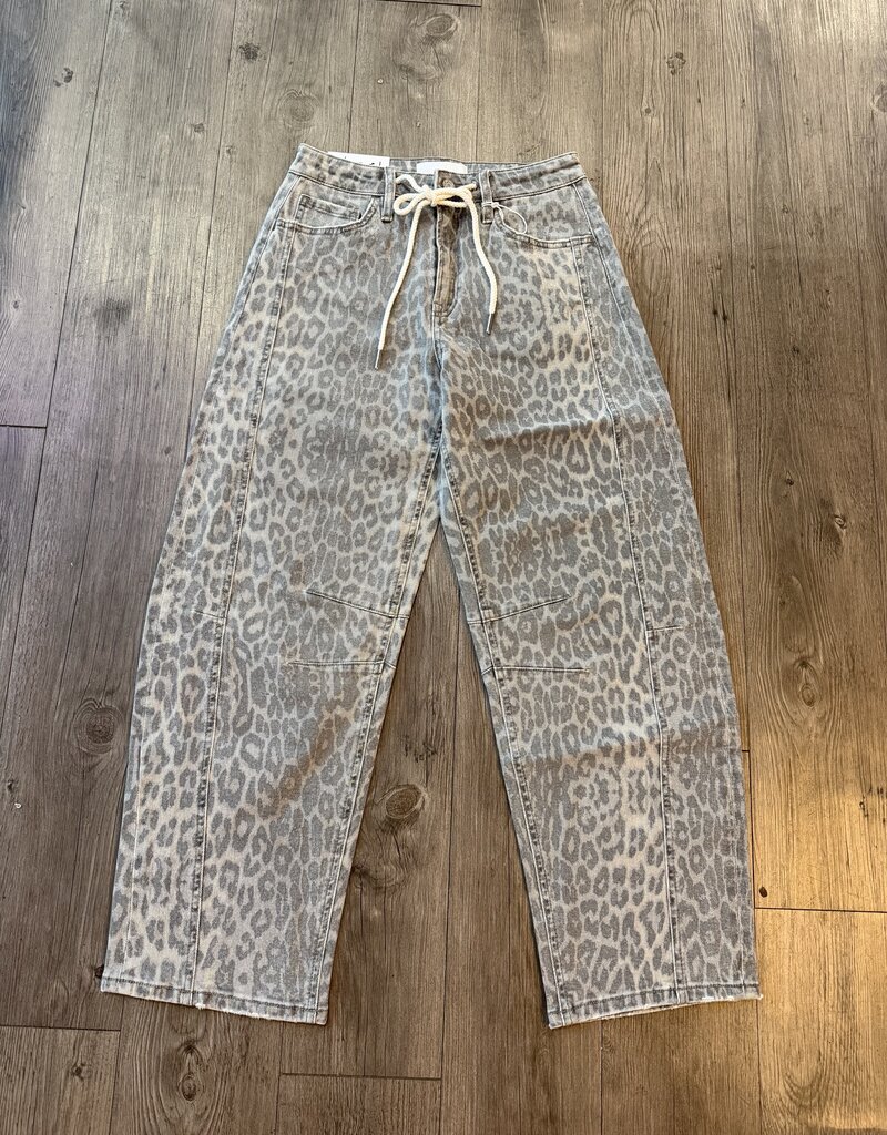 High Rise Leopard Print Barrel Jeans