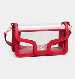 Red Rectangular Shoulder Clear Purse