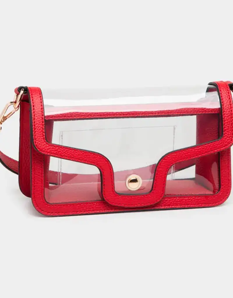 Red Rectangular Shoulder Clear Purse