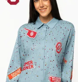 QOS Oklahoma Denim Rhinestone Top