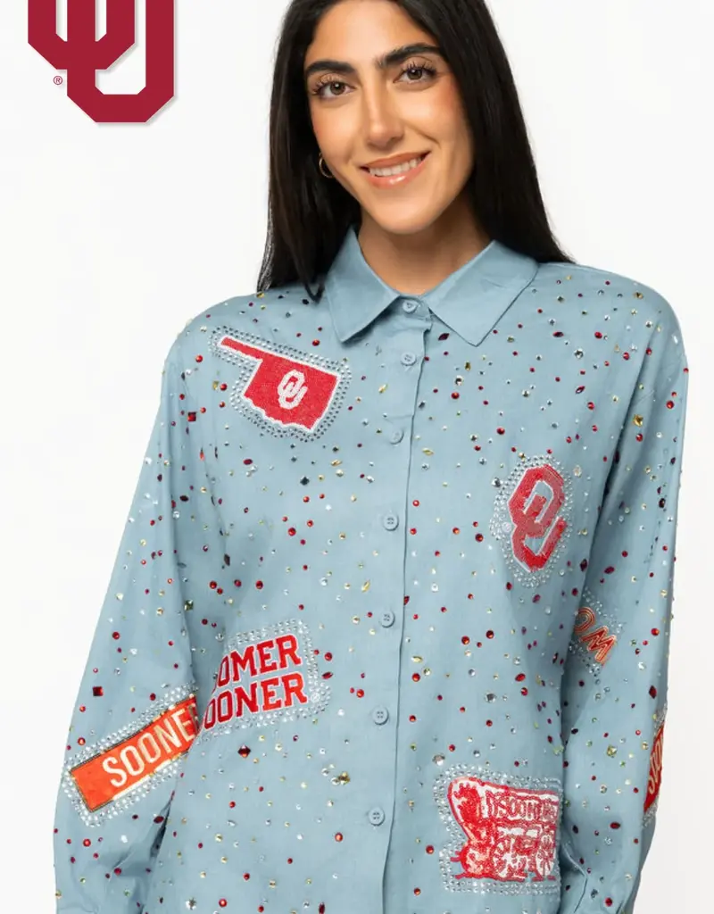 QOS Oklahoma Denim Rhinestone Top