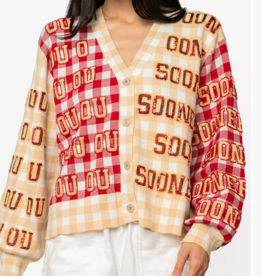 QOS Oklahoma Gingham Sequined Cardigan