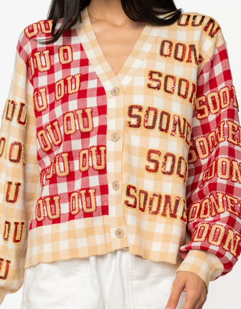 QOS Oklahoma Gingham Sequined Cardigan
