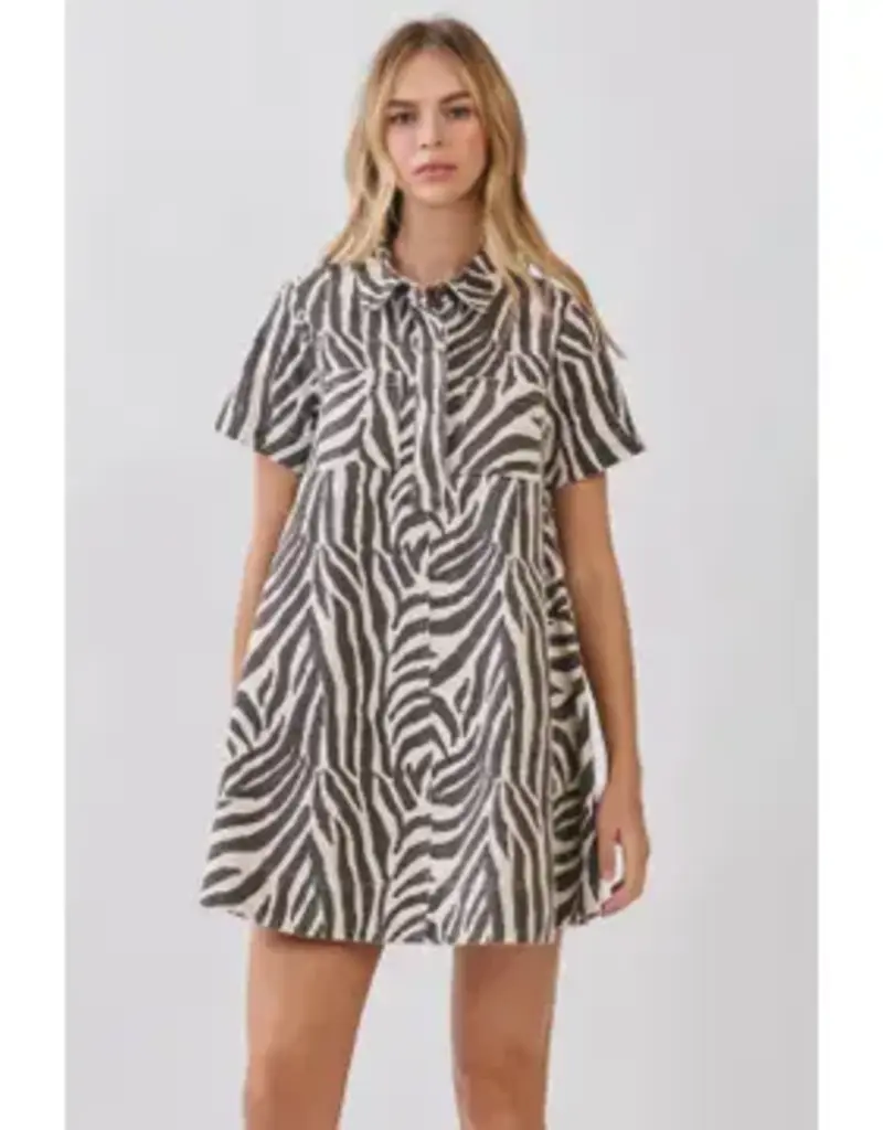 Zebra Collared Button Down Dress