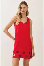 Red Jewel Embellished Shift Dress