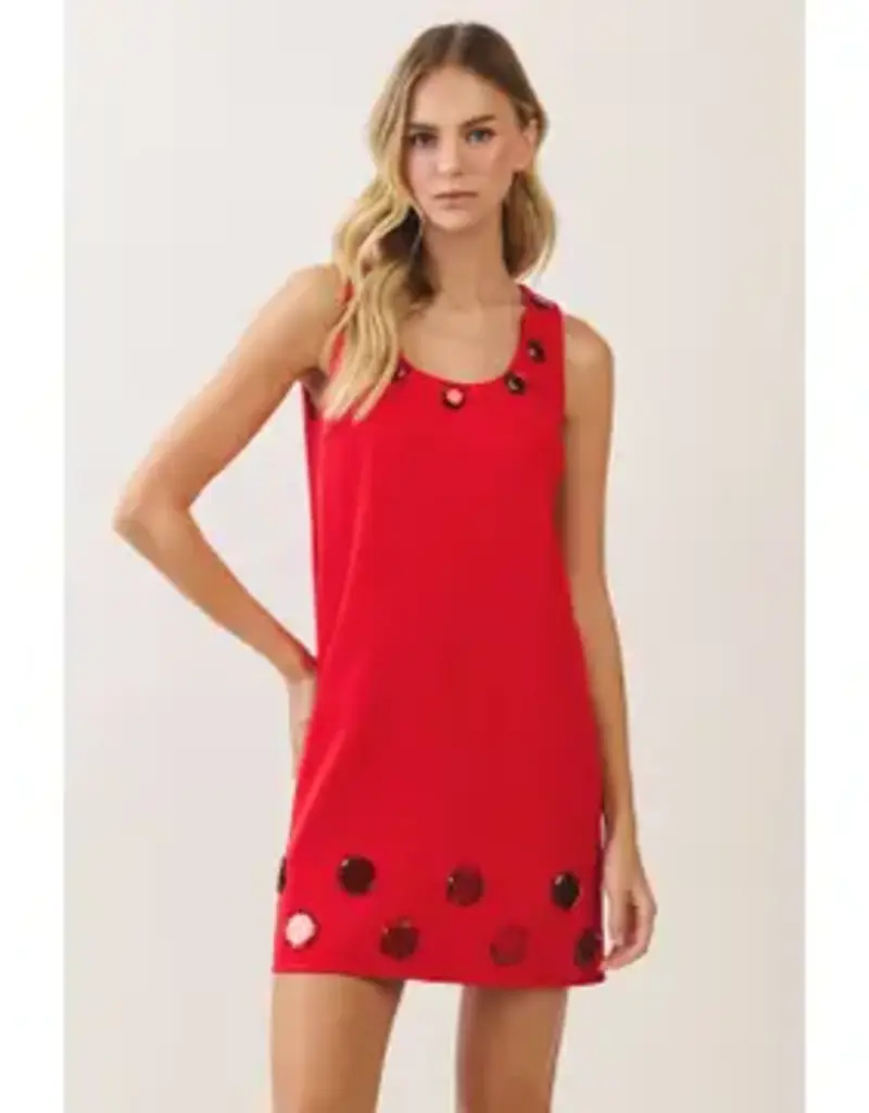 Red Jewel Embellished Shift Dress
