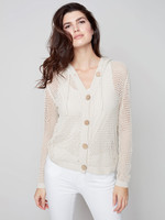Charlie B Picot Knit Hooded Button Up Cardigan
