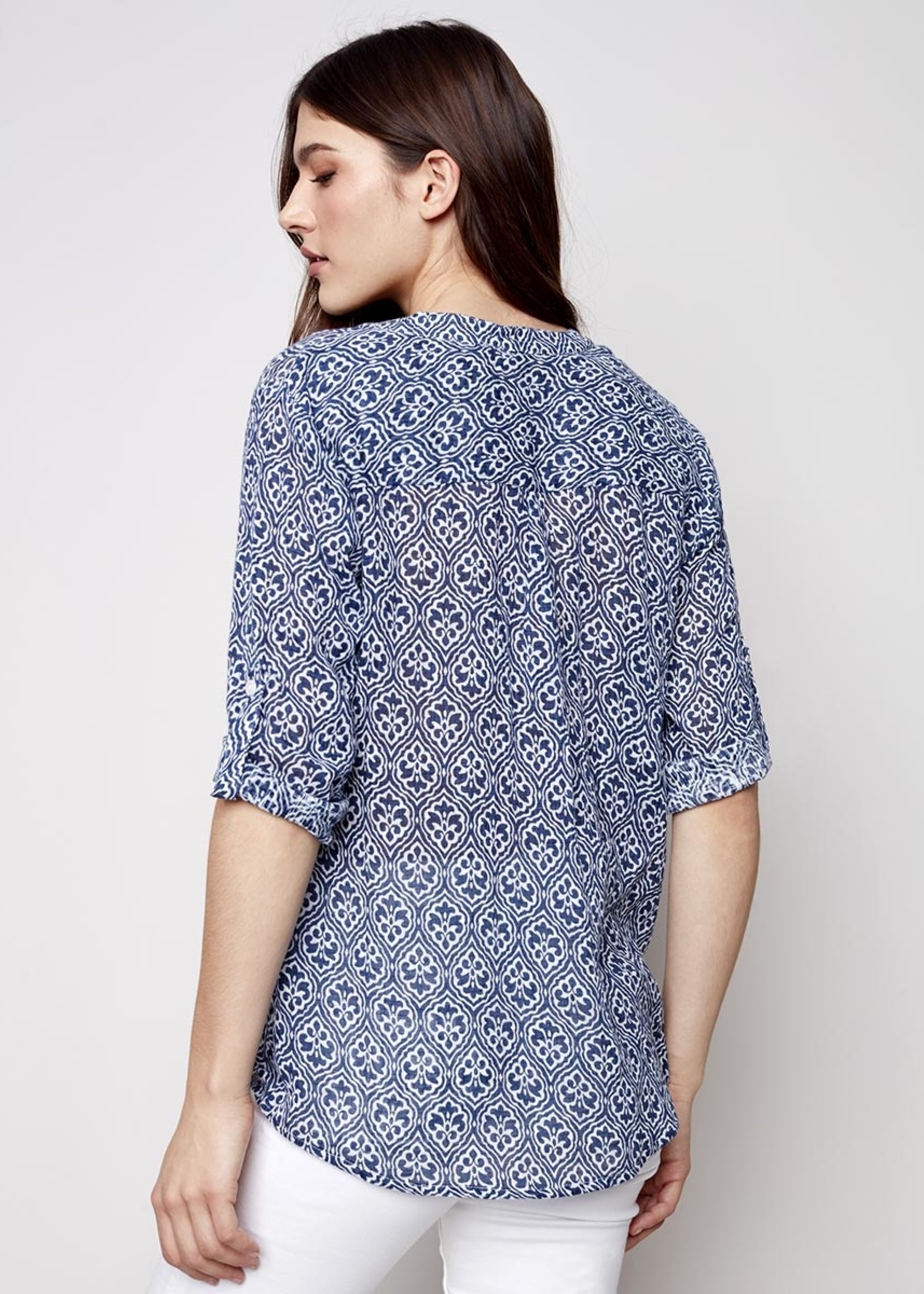 Charlie B Printed Roll Up Sleeve Blouse