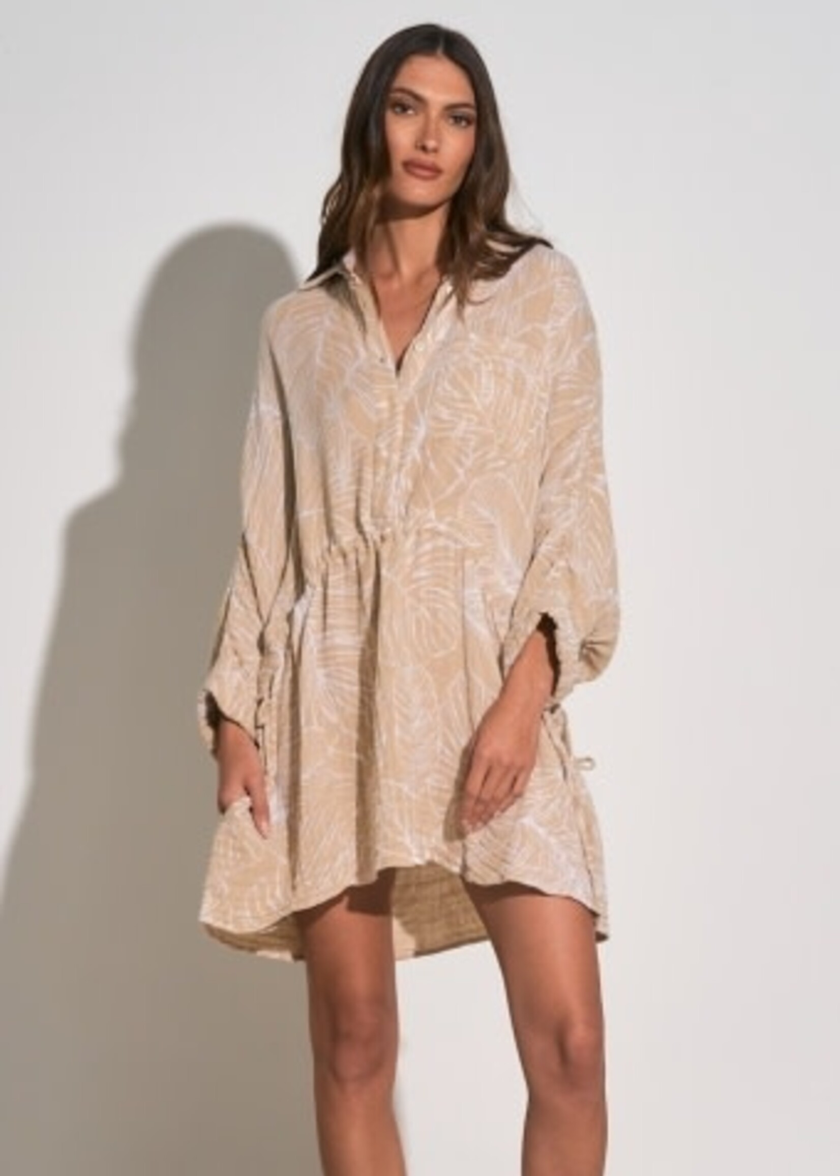 Elan Taha Tunic Dress in Tan & White