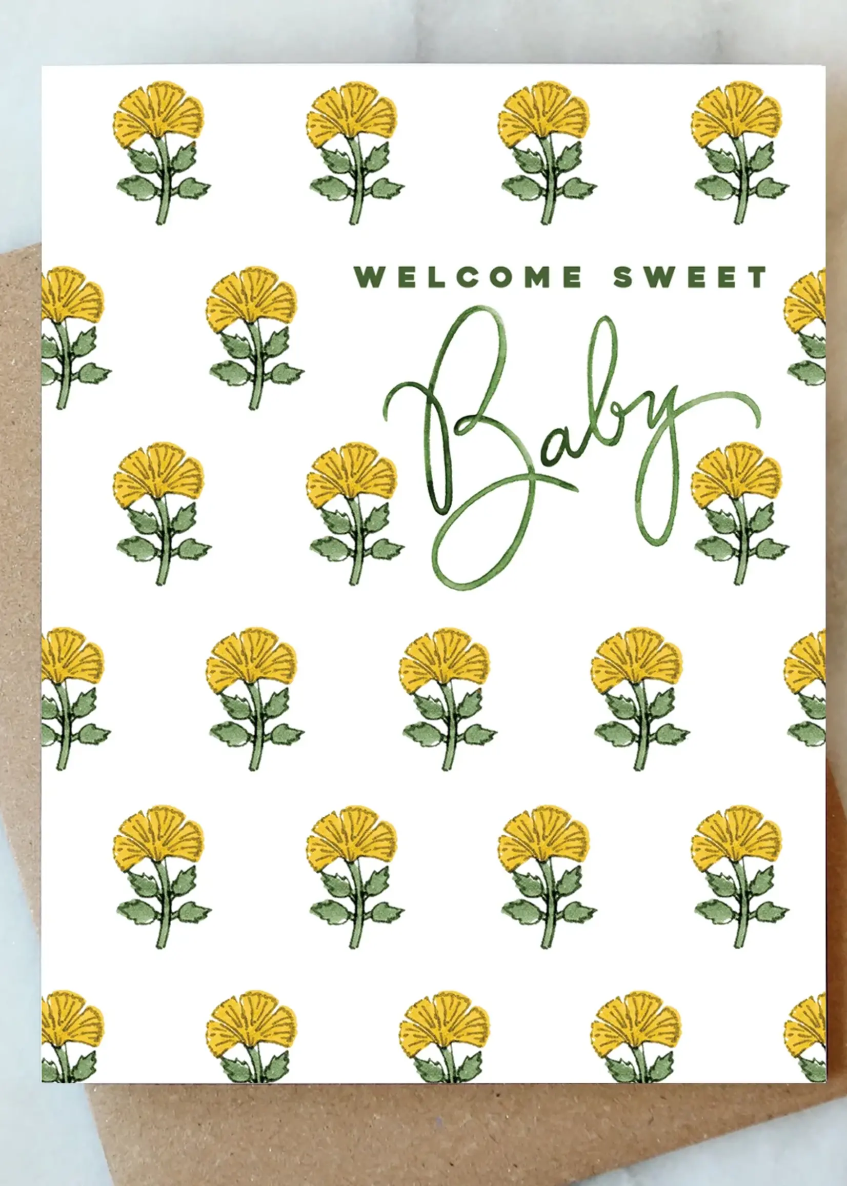 Yellow Floral Baby Greeting Card | New Mom Baby Card