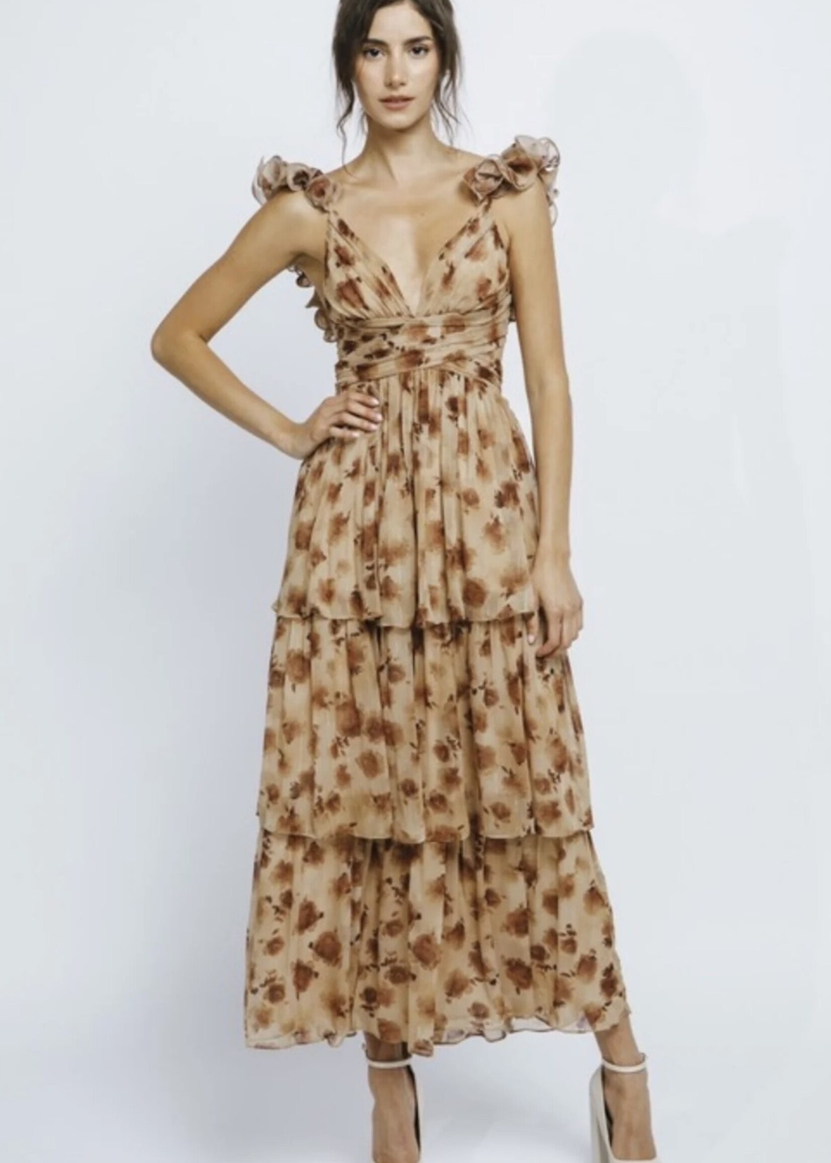 Lurex Stripes Ruffled Maxi Dress