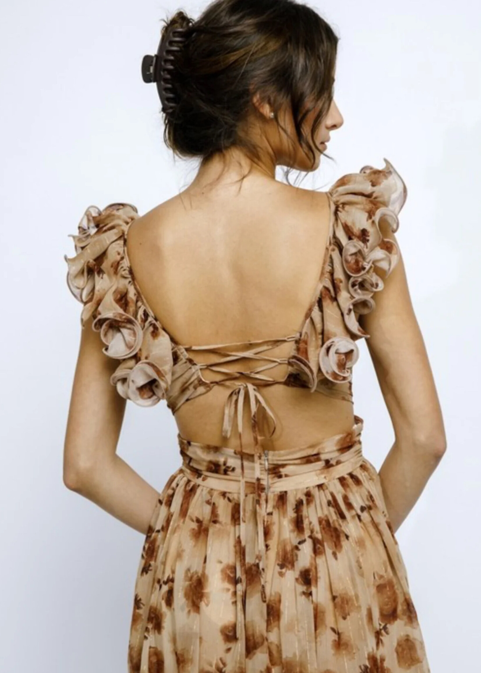 Lurex Stripes Ruffled Maxi Dress