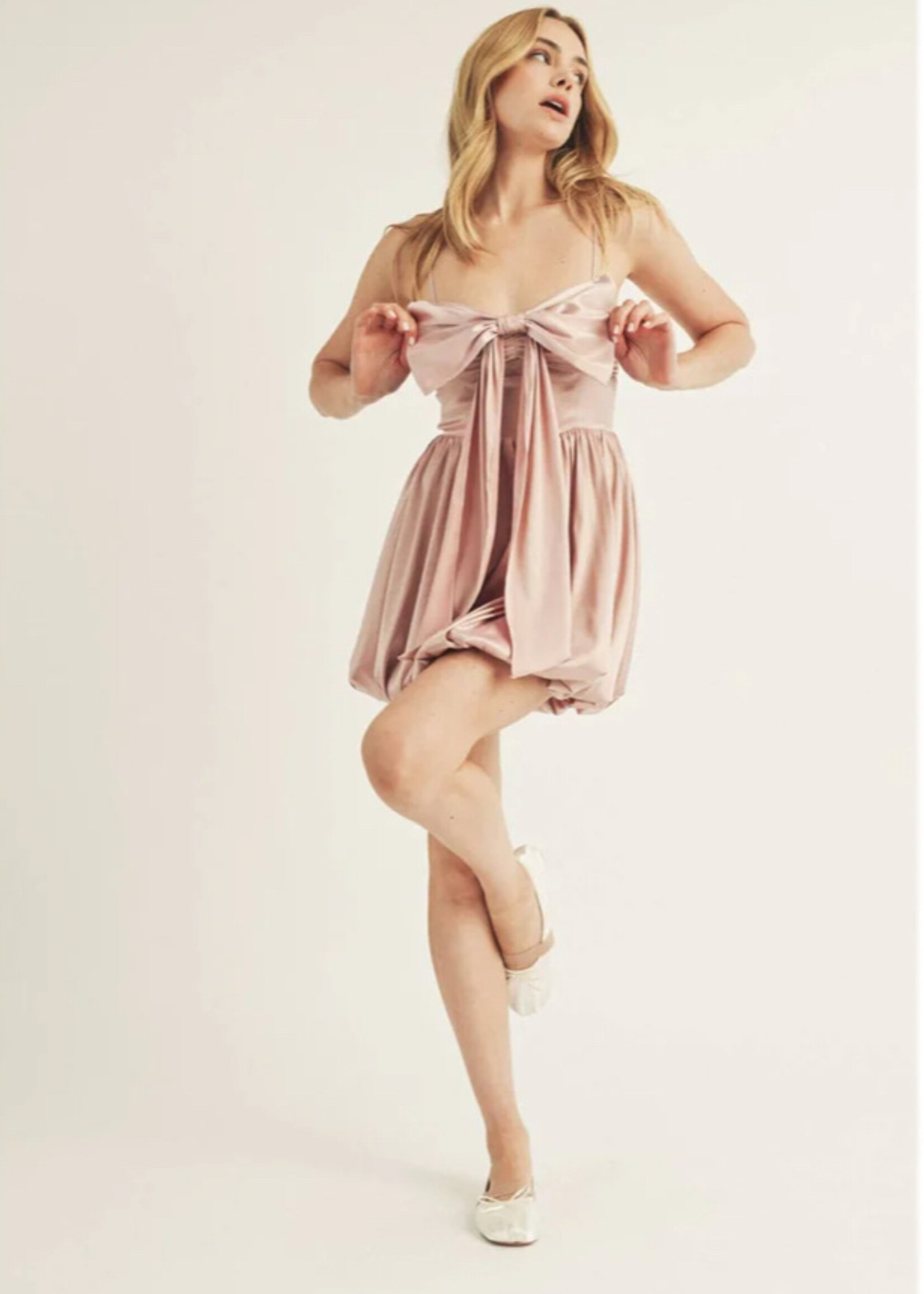 Satin Sheen A Line Bow Dress